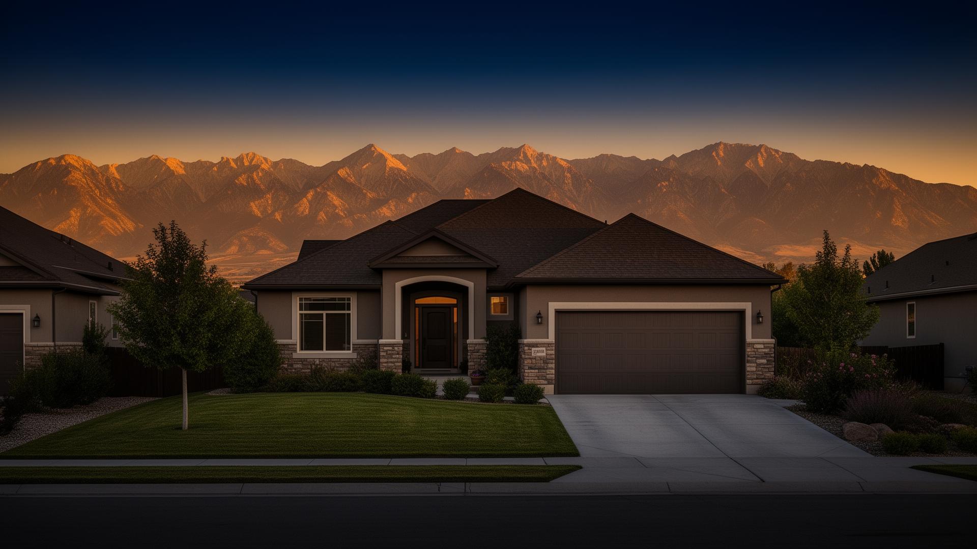 Logan Utah home at golden hour with Wasatch mountains